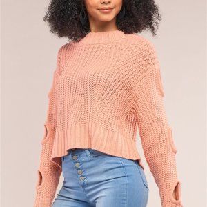 SALMON CUT-OUT DETAIL SLEEVE CROPPED SWEATER